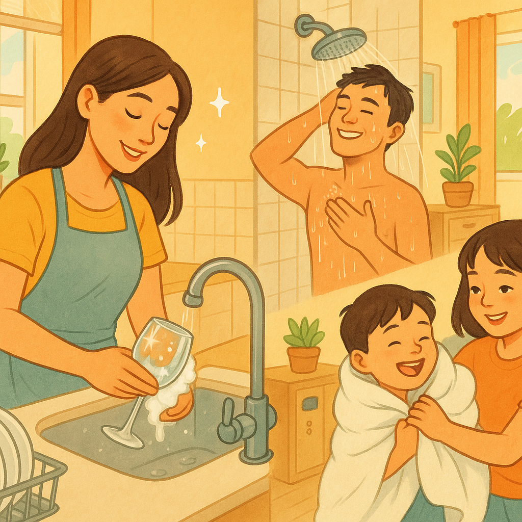 家庭享受軟水帶來的生活品質提升